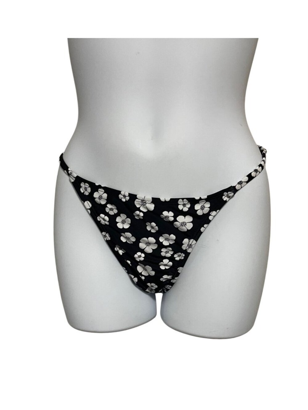Cabana Del Sol Floral Bikini Bottom X-Small Black & White Hawaiian Print